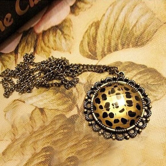 Women's Leopard Antique Gold Vintage Necklace Pendent Chain Necklace - Picture 8 of 10